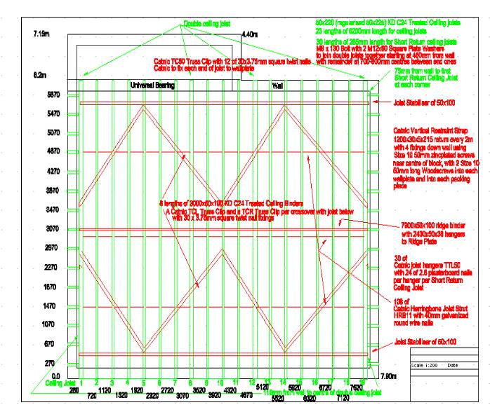 garage joists layout with ironmongery details